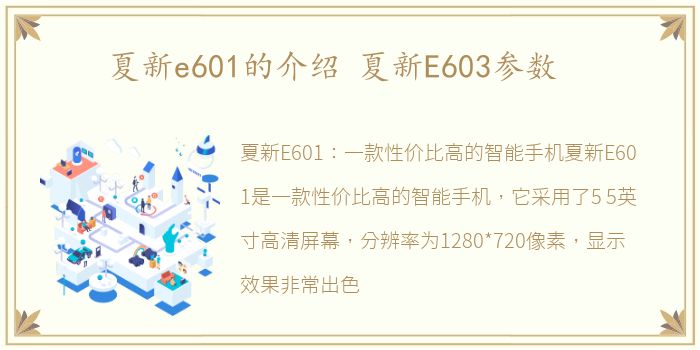 夏新e601的介绍 夏新E603参数