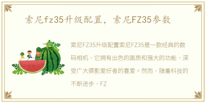 索尼fz35升级配置，索尼FZ35参数