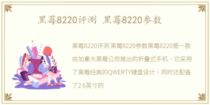 黑莓8220评测 黑莓8220参数