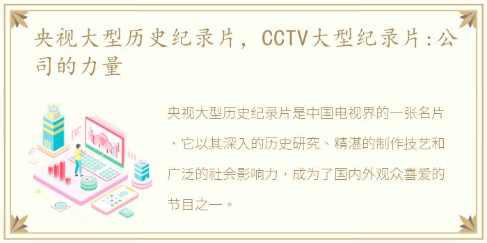 央视大型历史纪录片，CCTV大型纪录片:公司的力量