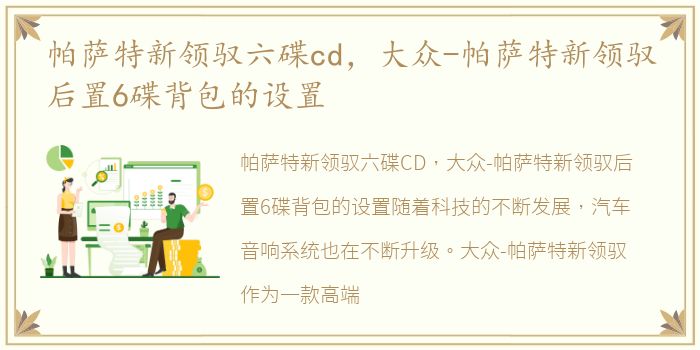 帕萨特新领驭六碟cd，大众-帕萨特新领驭后置6碟背包的设置