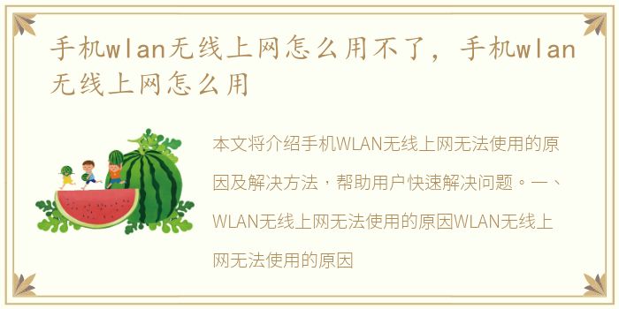 手机wlan无线上网怎么用不了，手机wlan无线上网怎么用