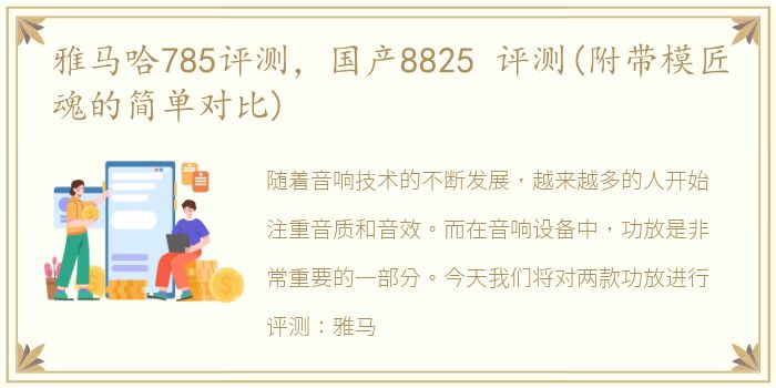 雅马哈785评测，国产8825 评测(附带模匠魂的简单对比)