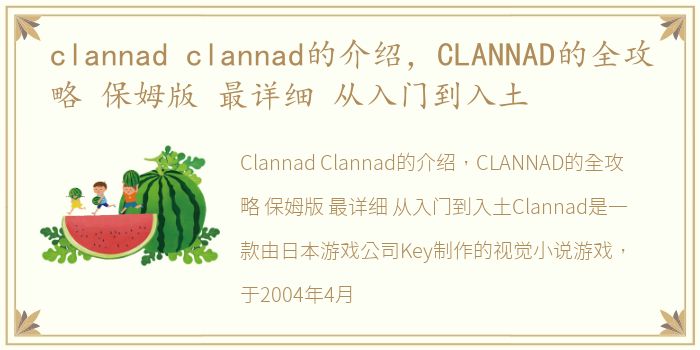 clannad clannad的介绍，CLANNAD的全攻略 保姆版 最详细 从入门到入土