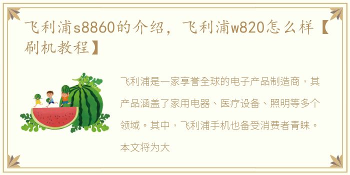 飞利浦s8860的介绍，飞利浦w820怎么样【刷机教程】