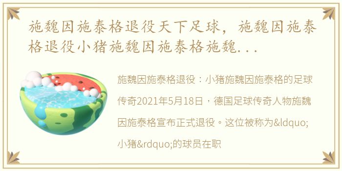 施魏因施泰格退役天下足球，施魏因施泰格退役小猪施魏因施泰格施魏因施泰格水平