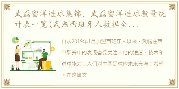 武磊留洋进球集锦，武磊留洋进球数量统计表一览(武磊西班牙人数据全纪录)