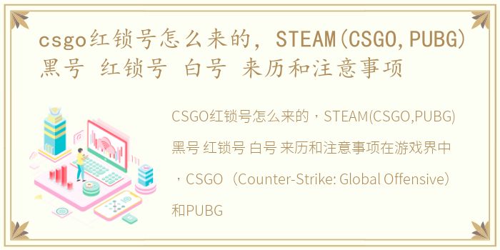 csgo红锁号怎么来的，STEAM(CSGO,PUBG)黑号 红锁号 白号 来历和注意事项