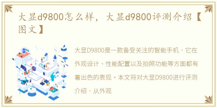 大显d9800怎么样，大显d9800评测介绍【图文】