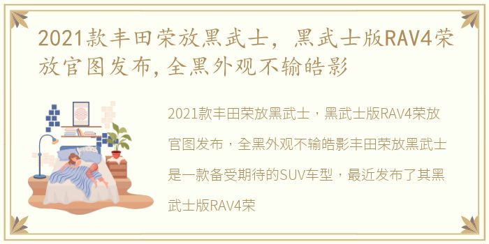 2021款丰田荣放黑武士，黑武士版RAV4荣放官图发布,全黑外观不输皓影