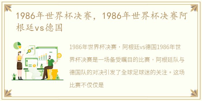 1986年世界杯决赛，1986年世界杯决赛阿根廷vs德国