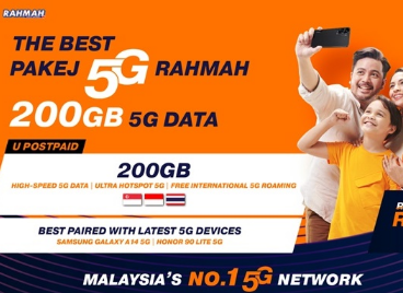 Pakej5GRAHMAHUPostpaid68套餐升级为每月200GB5G/4G数据